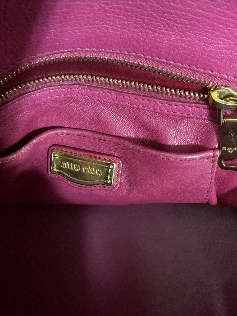 Miu Miu Fuchsia Leather Dome Satchel with Gold Hardware